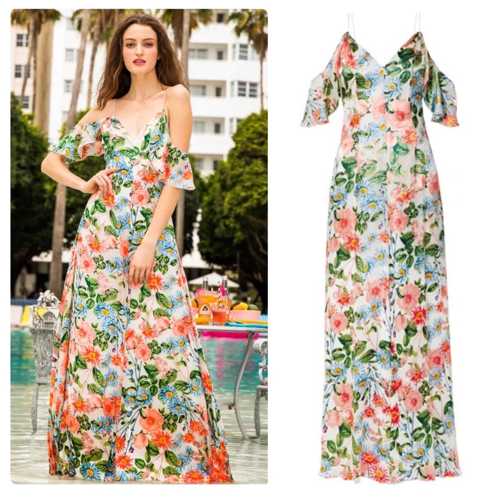 ALICE + OLIVIA Alves Floral Cold Shoulder Maxi Dress